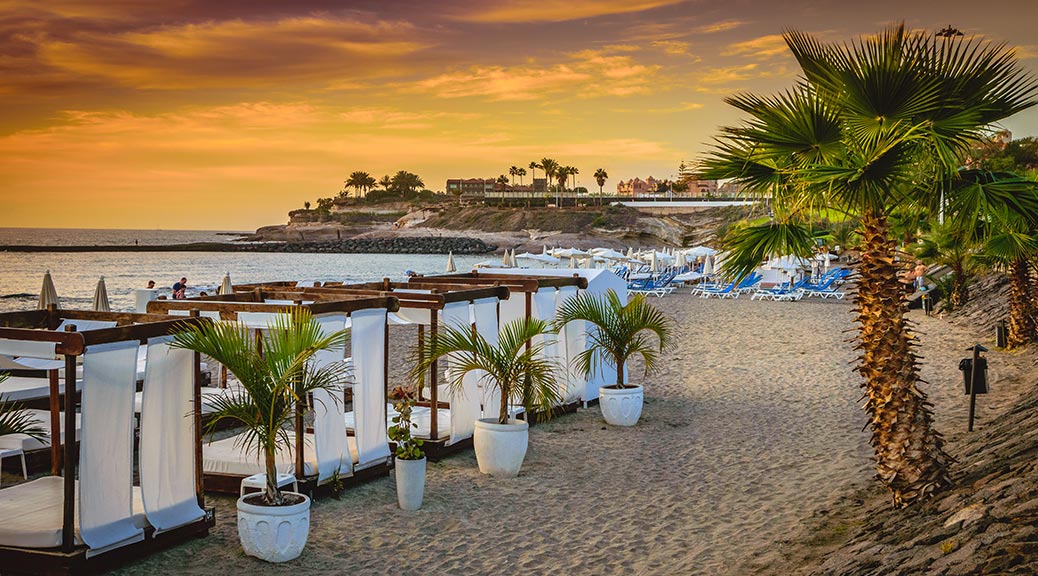 los cristianos beach at the sunset Tenerife